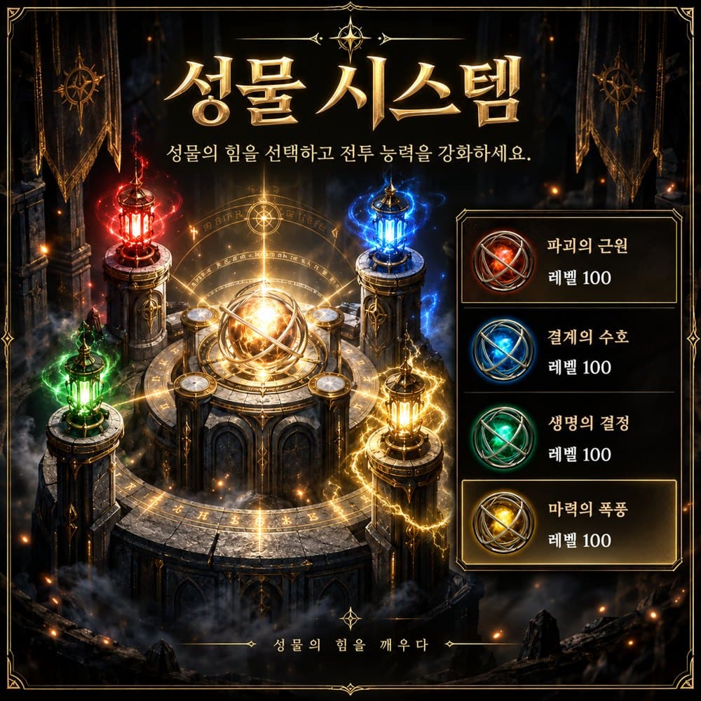 성물 시스템 — 성물의 힘을 선택하고 전투 능력을 강화하세요